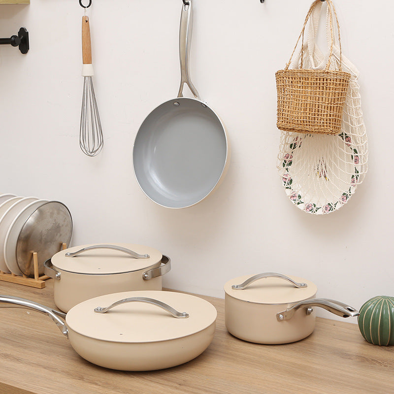 Aluminum Ceramic Wok Frying Pan Milk Pot Holiday Gift Suit
