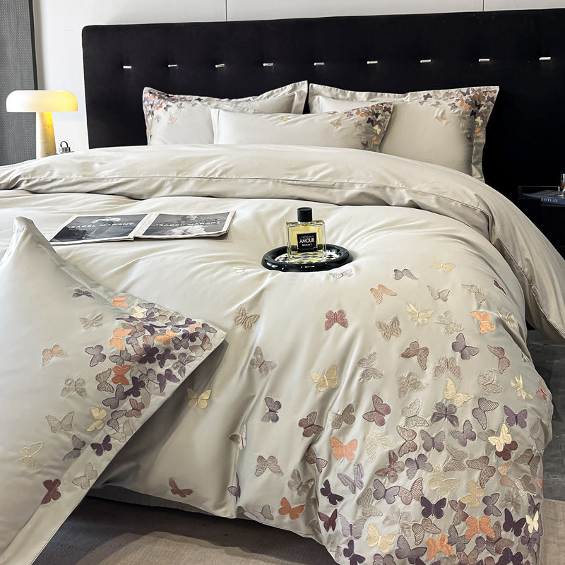 Bed Cotton Flower Embroidered Quilt Fitted Sheet Set