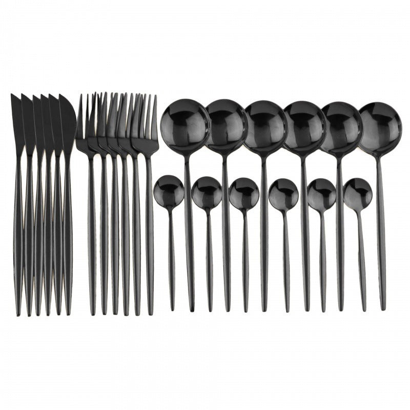 24PCs White Gold Dinnerware Set Stainless Steel Knife Fork