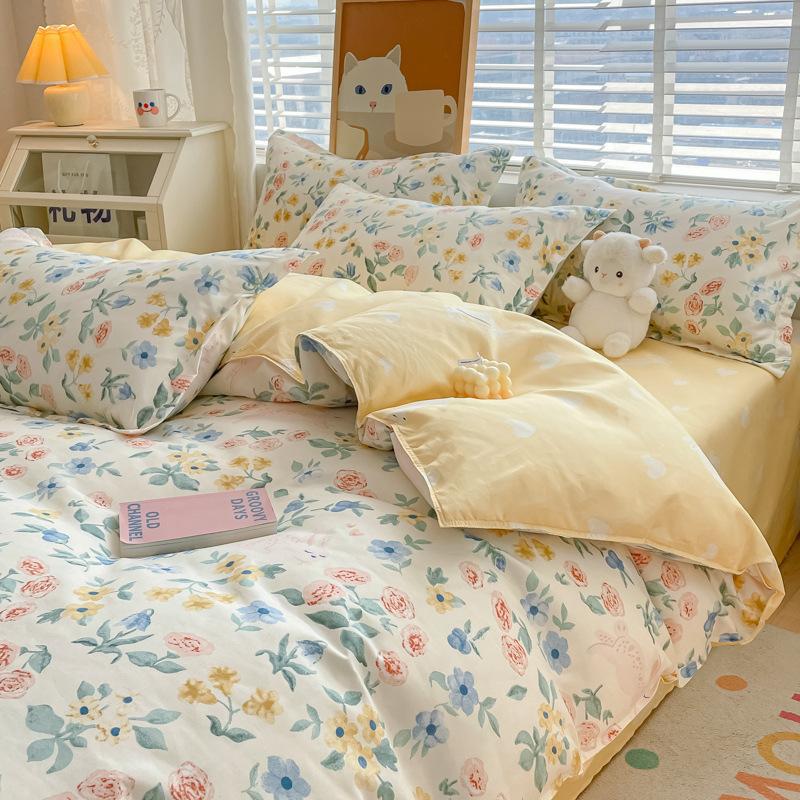 Pure Cotton Authentic Four-piece Skin-friendly Sanded Sheets Quilt Cover