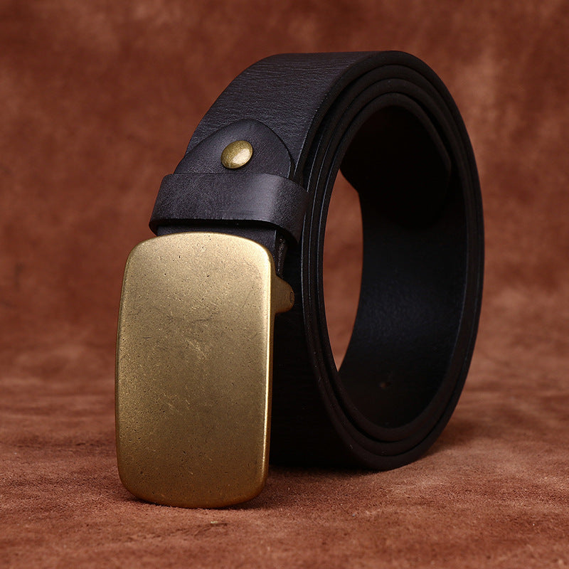 Wide Top Layer Smooth Buckle Retro Frosted Belt