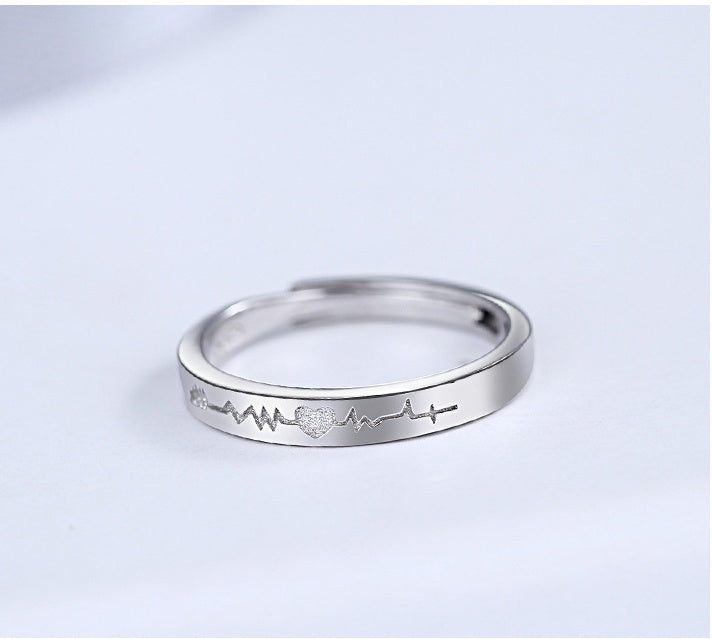 Bague de couple Battement de cœur en argent sterling pour hommes et femmes