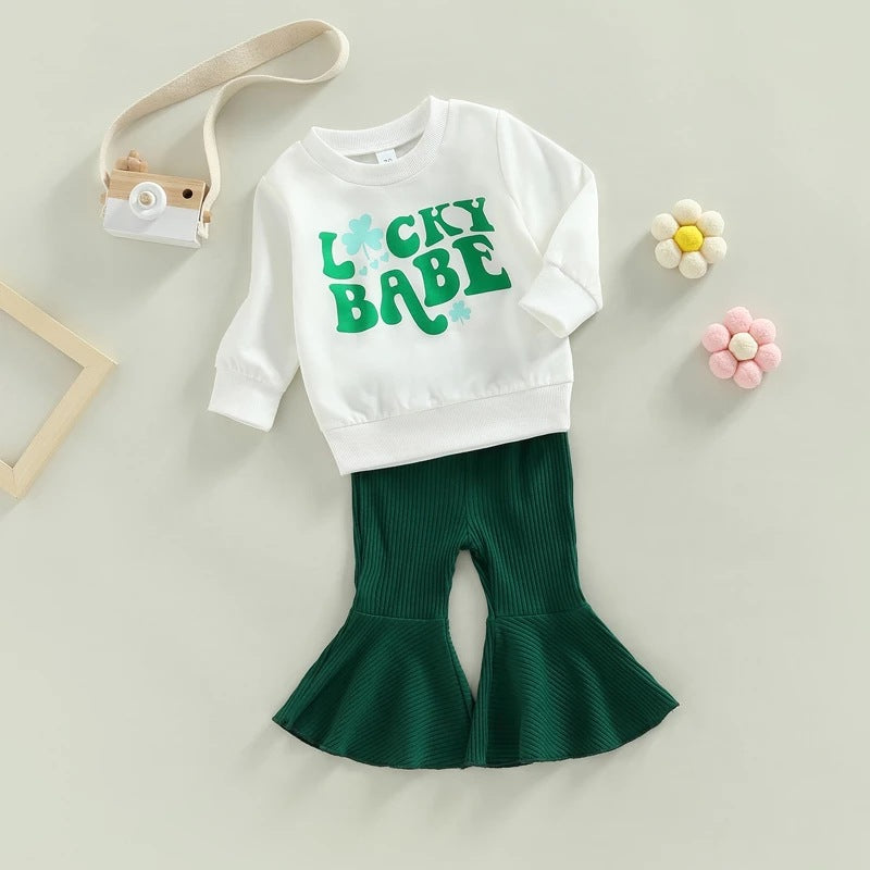 Autumn Infant Holiday Suit Girls' Long Sleeve Sweatshirt Bell-bottom Pants Two-piece Set