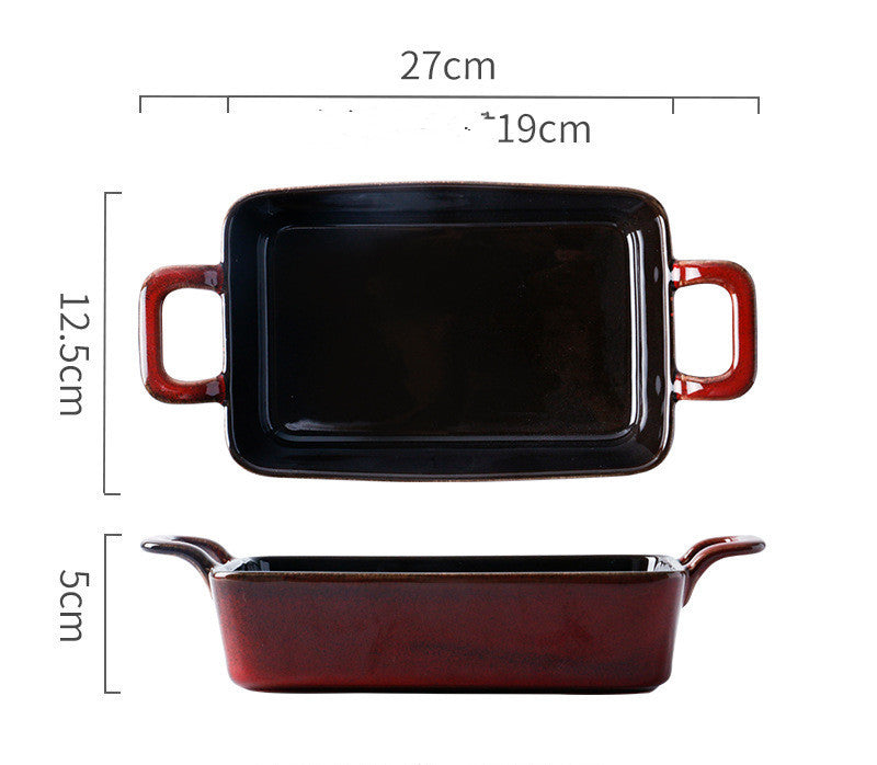Plat de cuisson en céramique binaural rétro, cuit au four, pour restaurant ou usage domestique.