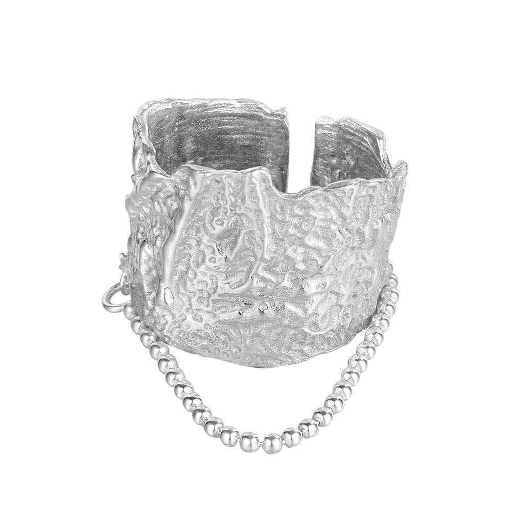 Bague Style Normcore à Texture Feuille d'Étain