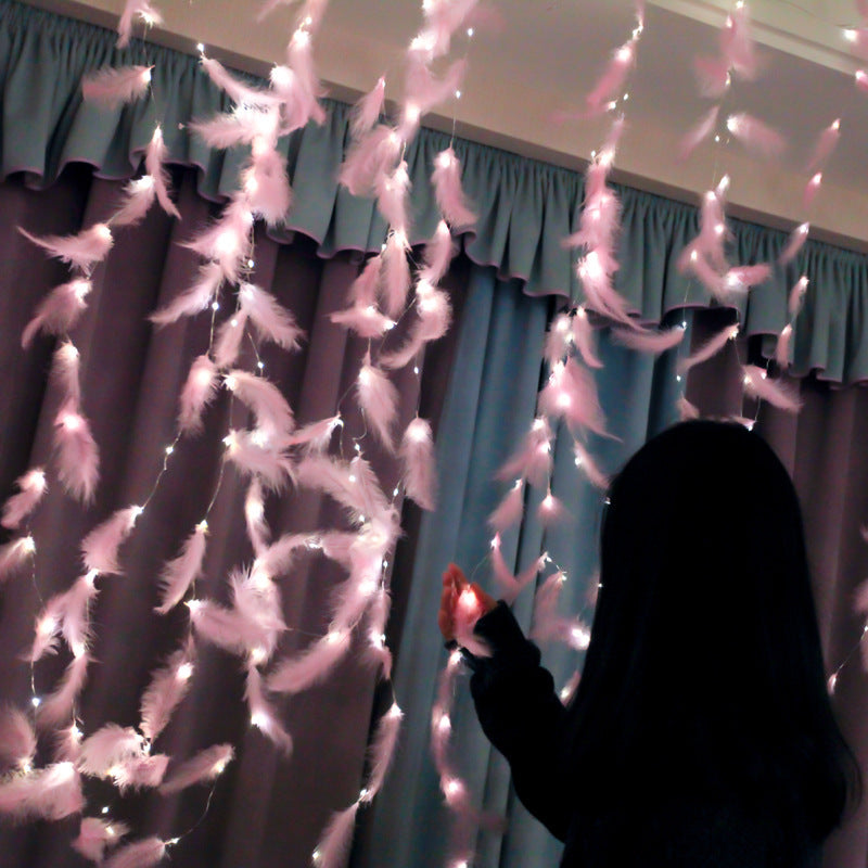 Indoor Decorative Feather Led Copper Wire Curtain Light