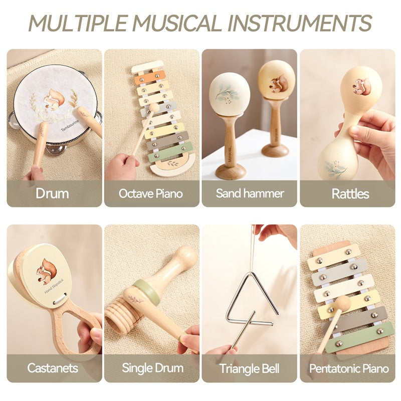 Baby Early Education Wooden Biteable Musical Instrument Toy Suit