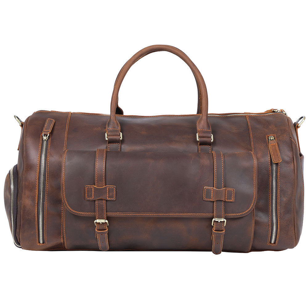 Sac de voyage en cuir de vachette véritable première couche, grande capacité, style rétro pour homme