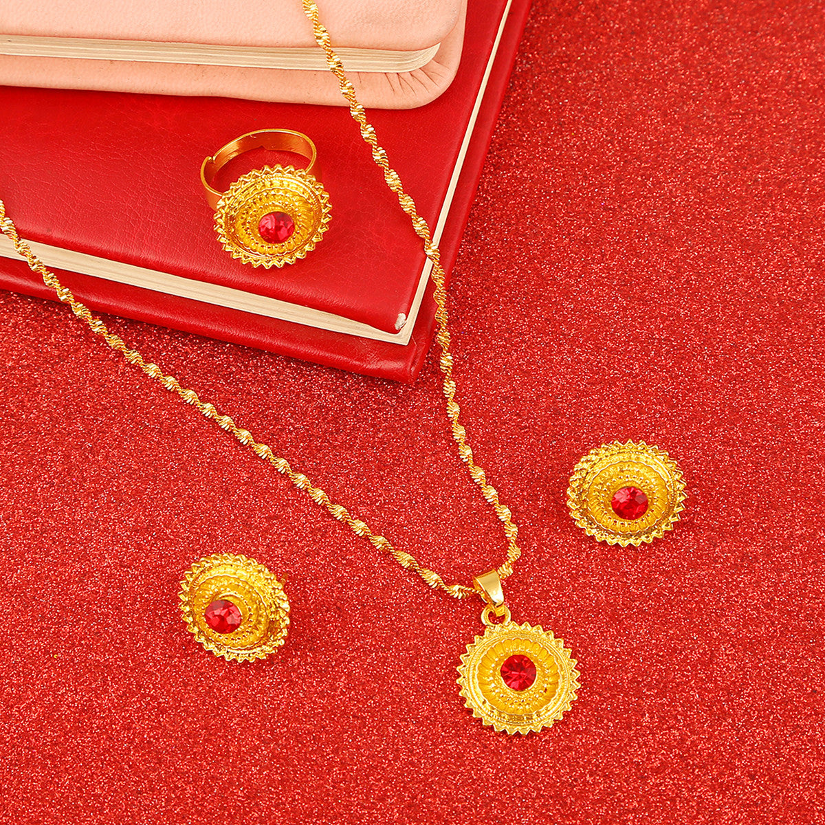 Parure de bijoux de luxe Collier Boucles d'oreilles Bague