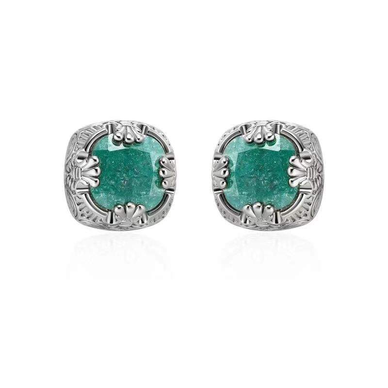 Vintage Silver Needle Ice Crystal Earrings For Women