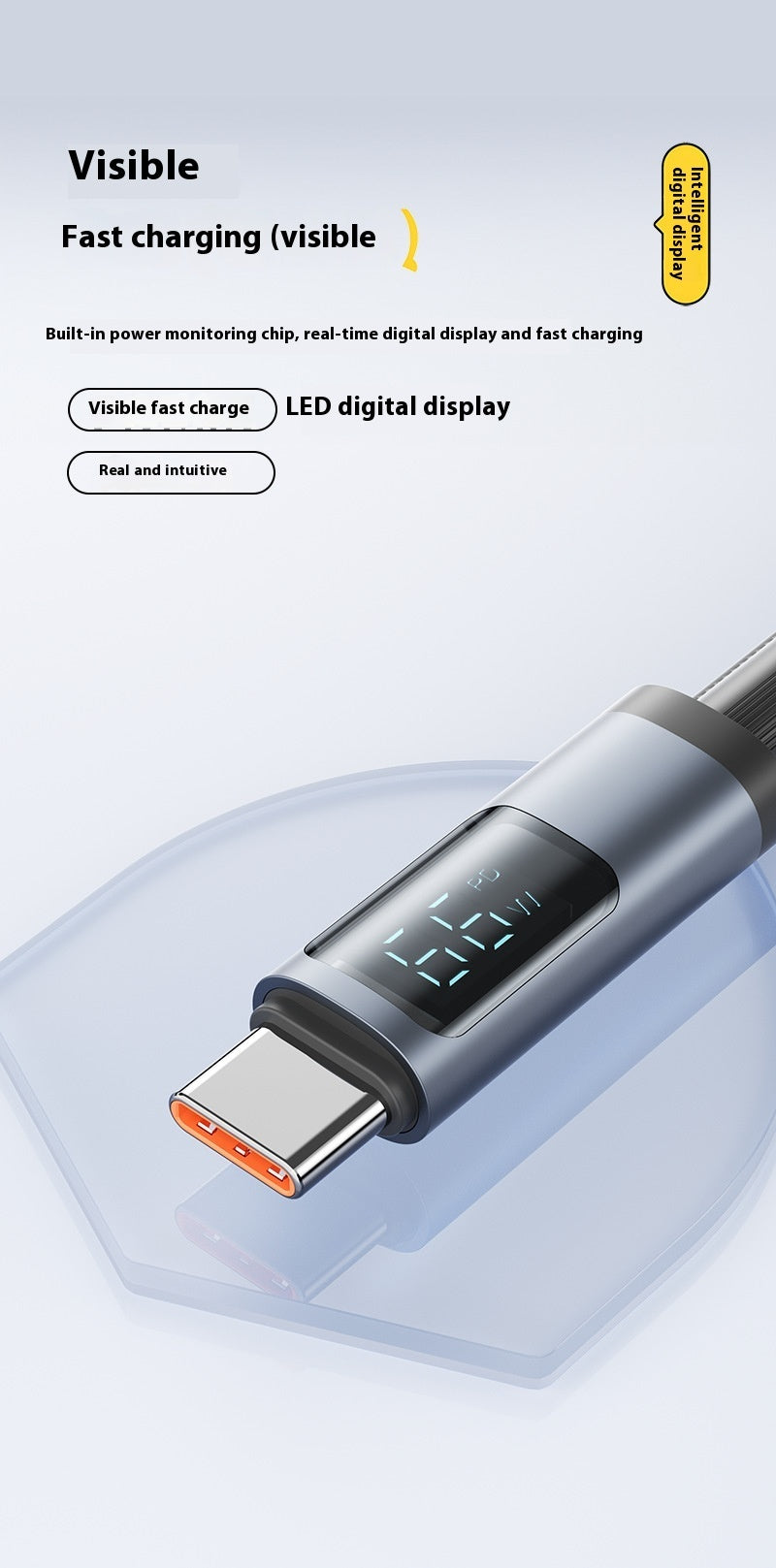 Câble de données de charge rapide compatible avec le câble de charge Type-C pour affichage numérique