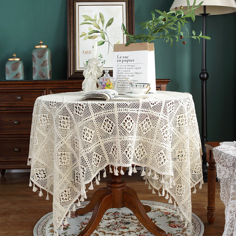 Black Tassel Tablecloth Cover Towel Table