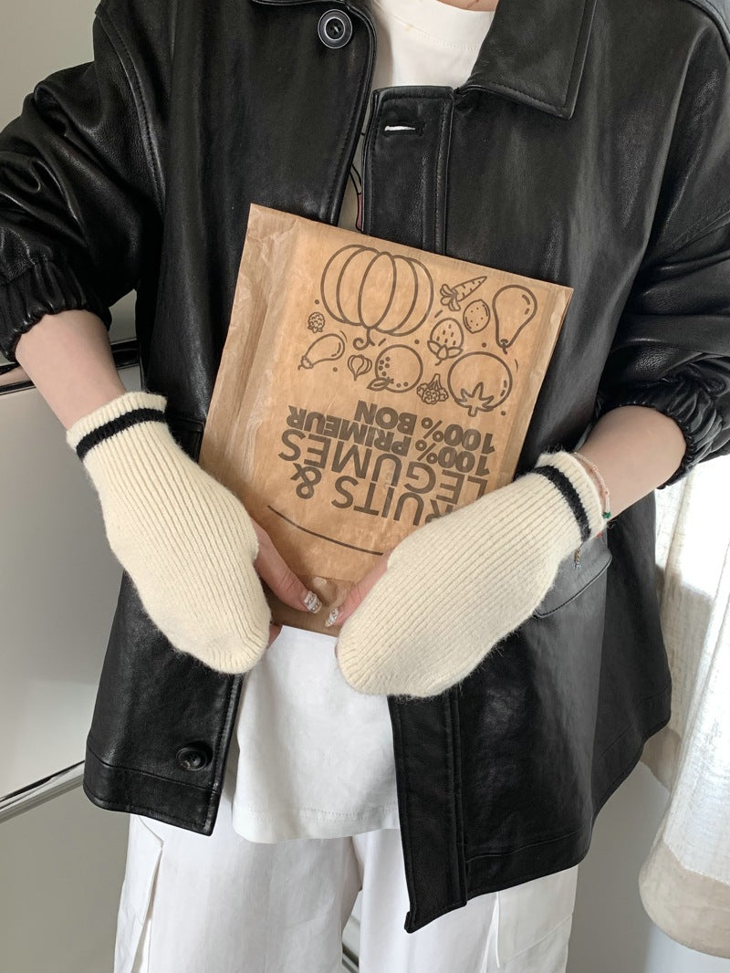 Women's Warm Touch Screen Knitted Half Finger Knitting Wool Gloves