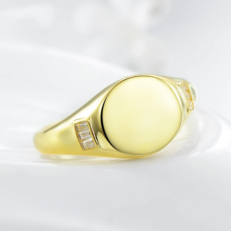 Fashion Round Center Glossy Sterling Silver Ring