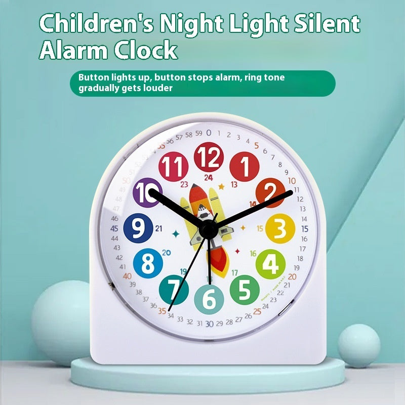 Children Little Alarm Clock Student Only Wake Up Artifact Mute Cartoon Style Bedroom Bedside Night Light