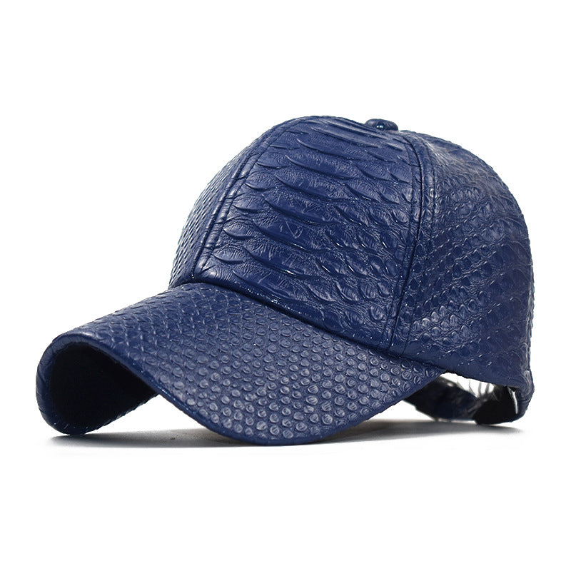 Women's Autumn And Winter Pu Leather Snakeskin Pattern Sunshade Baseball Cap