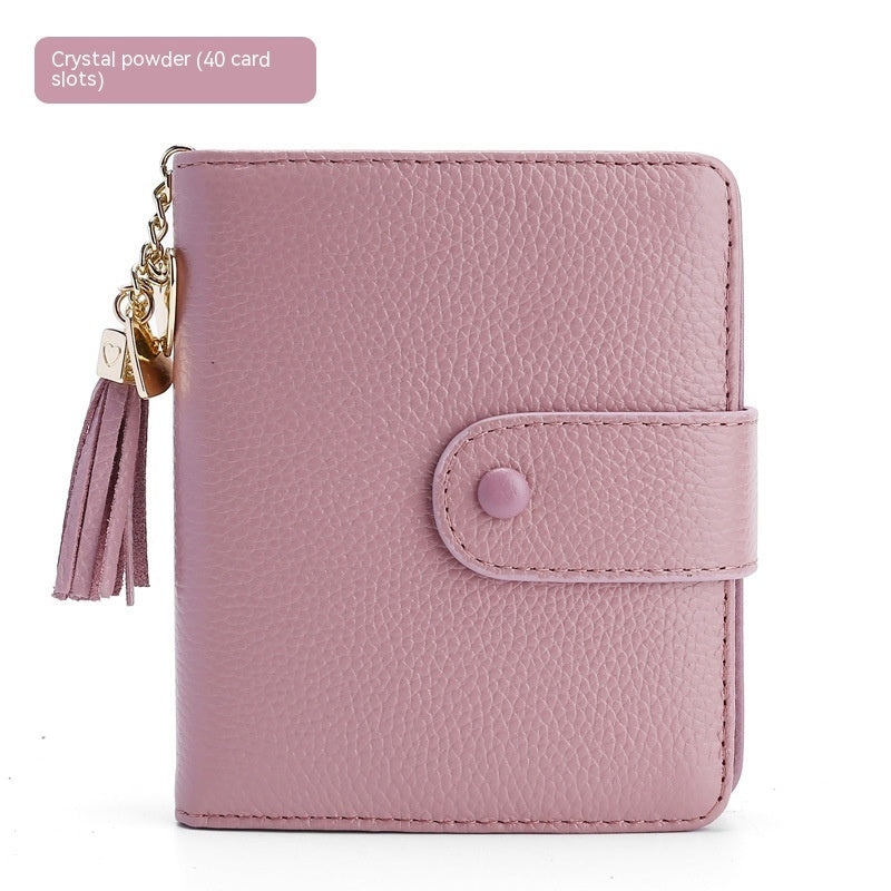 Korean Style Large Capacity Tassel Snap Solid Color Multiple Card Slots Driving License Protective Cover
