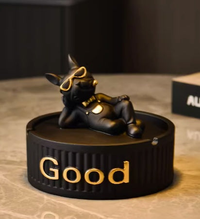 Bulldog Decoration With Cover Fly Ash Proof Ashtray