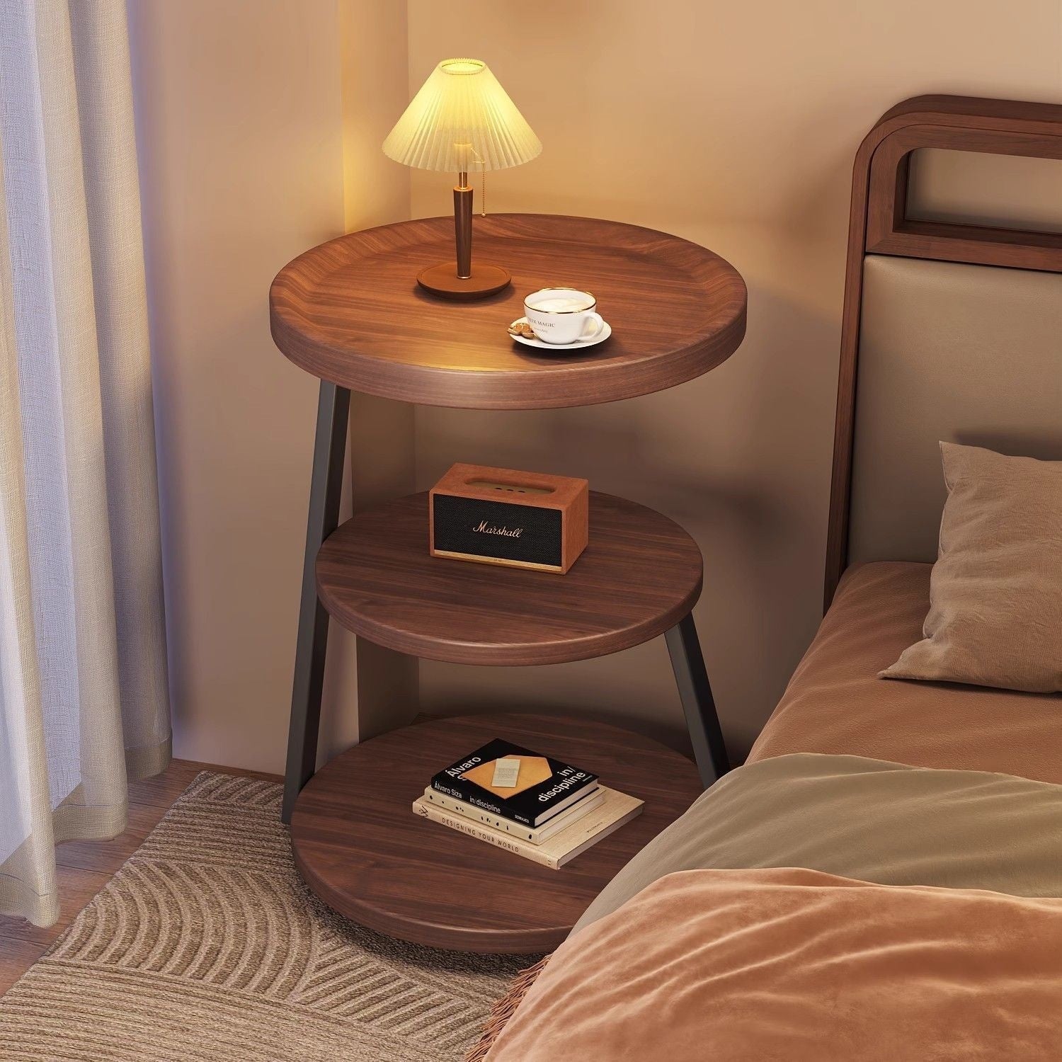 Mid Ancient Style Bedside Table Storage Rack With Multiple Layers