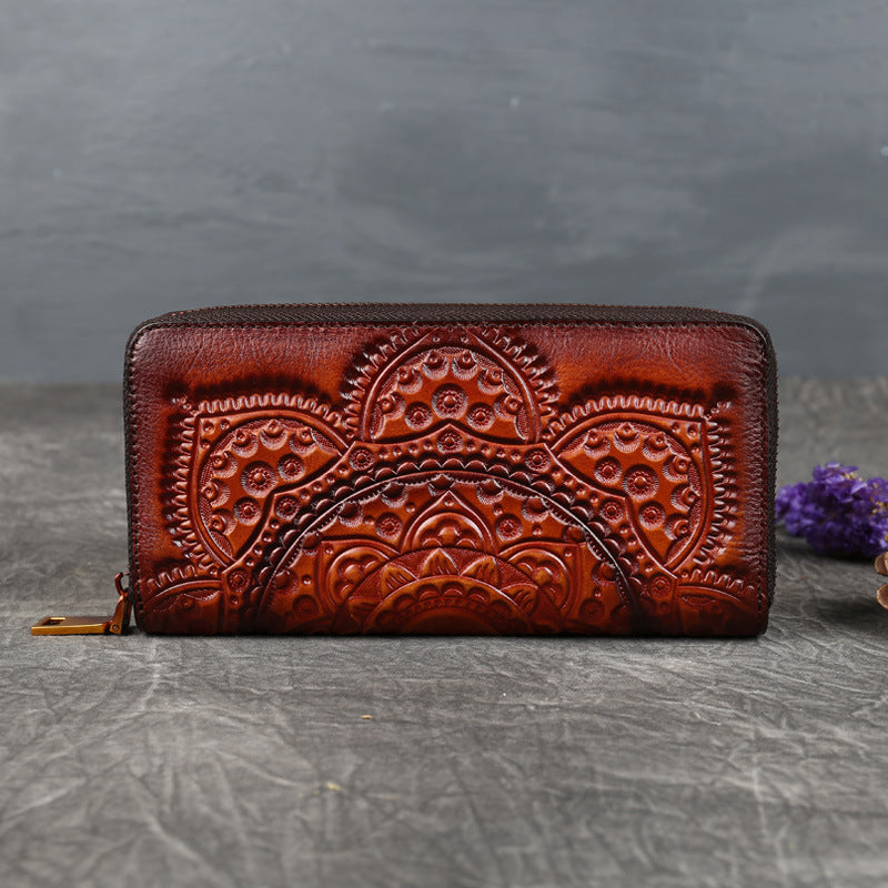 Portefeuille long pochette en cuir gaufré pour femmes