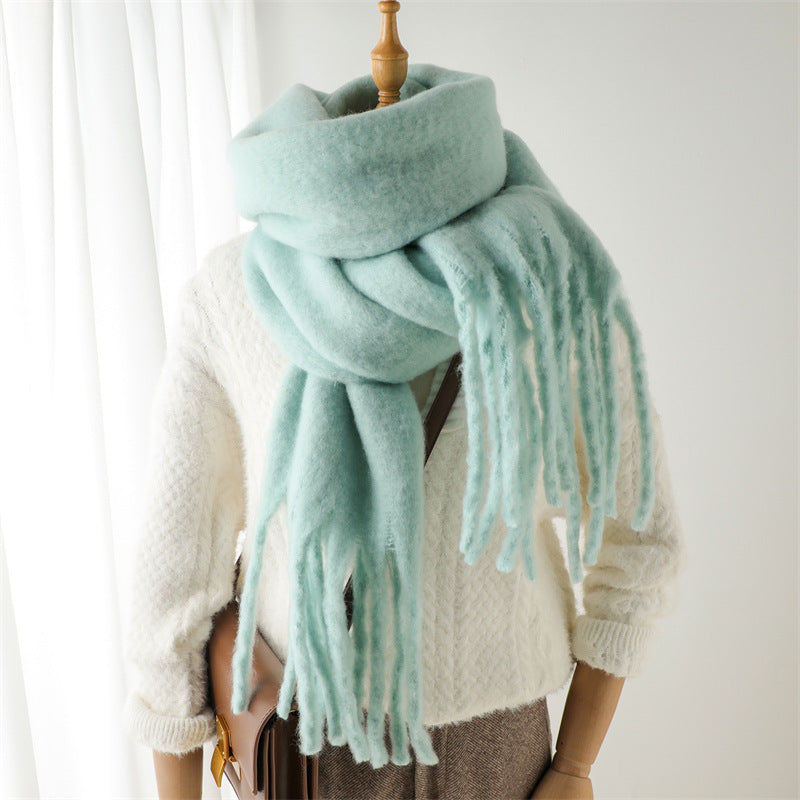Versatile Winter Thermal Scarf With Extended Tassels
