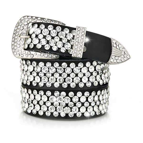Ceinture Femme en Cuir Incrustée de Strass Tendance
