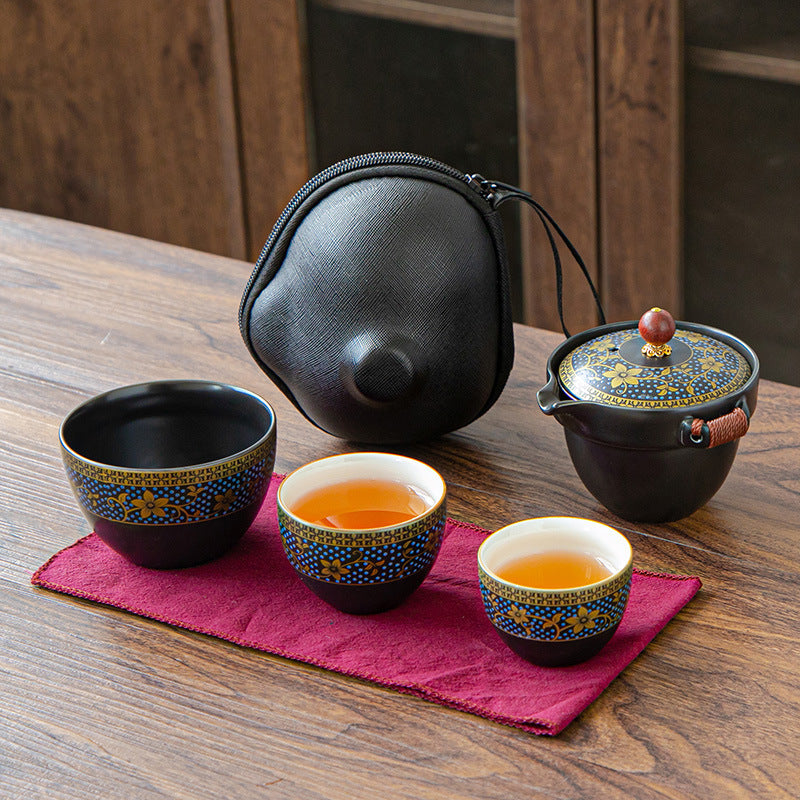 Matte Full Color Heaps Gilding Quick Cup Ceramic Travel Tea Set Suit