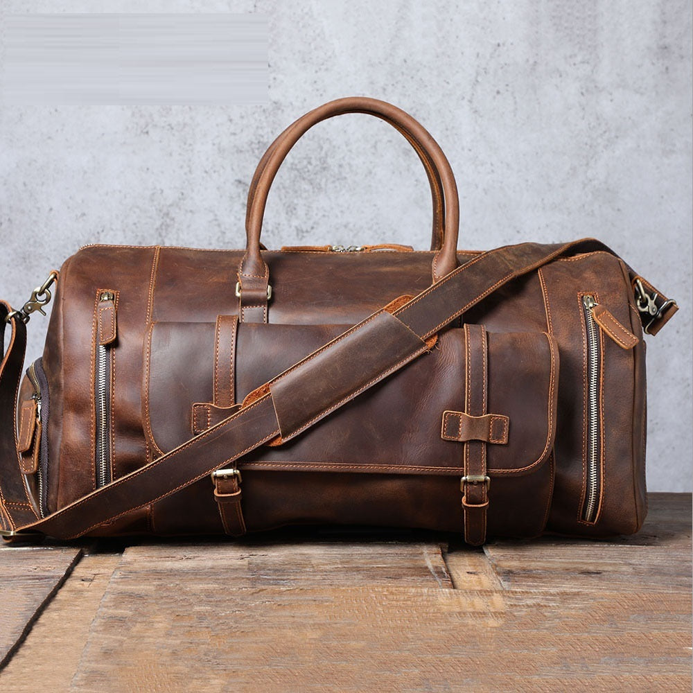 Sac de voyage en cuir de vachette véritable première couche, grande capacité, style rétro pour homme