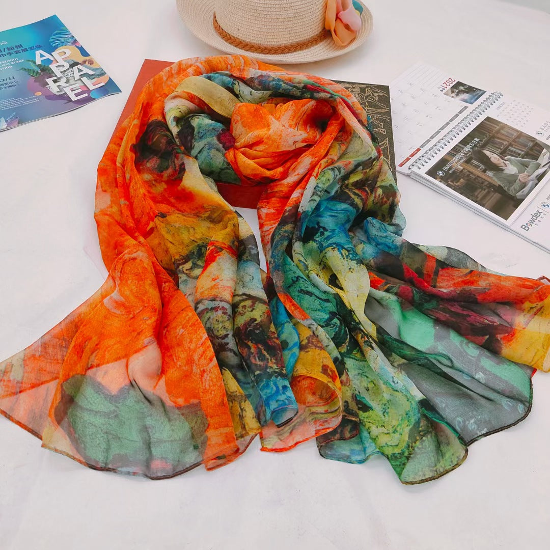 Women's Autumn Digital Inkjet Printing Silk Scarf