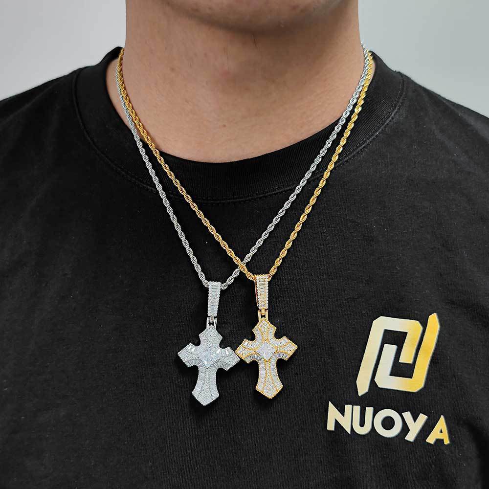 European Hip Hop Cross Pendant Zircon Necklace