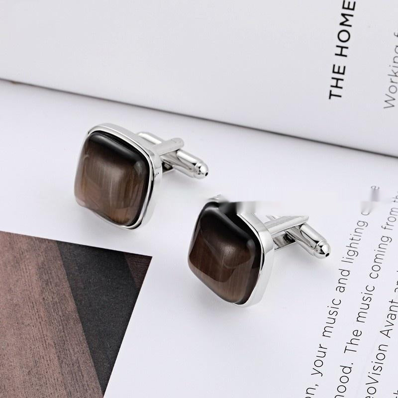 Boutons de Manchette Haut de Gamme pour Homme avec Opale, pour Chemise d'Affaires Ornement de Manchette Française