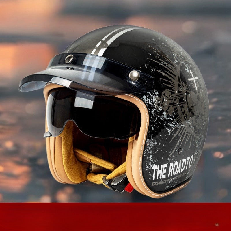 Casque de moto Casque de moto pour hommes et femmes avec lunettes intégrées pour voiture électrique