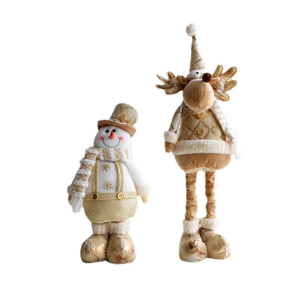 Décorations de Noël Poupée Rétractable Bonhomme de Neige Doré Élan