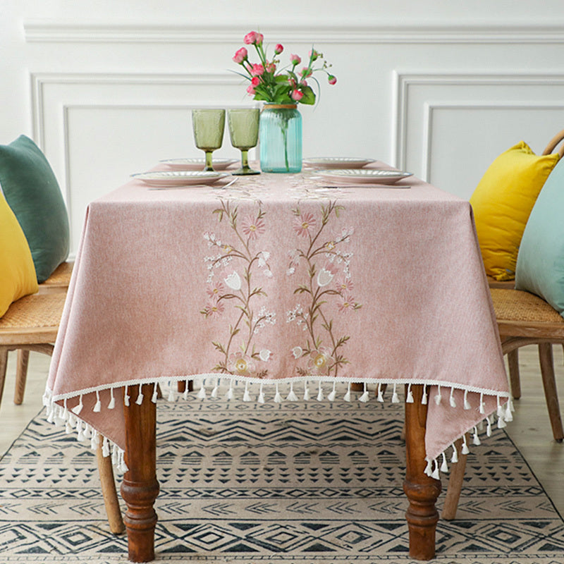 Household Rectangular Cotton And Linen Embroidered Tablecloth