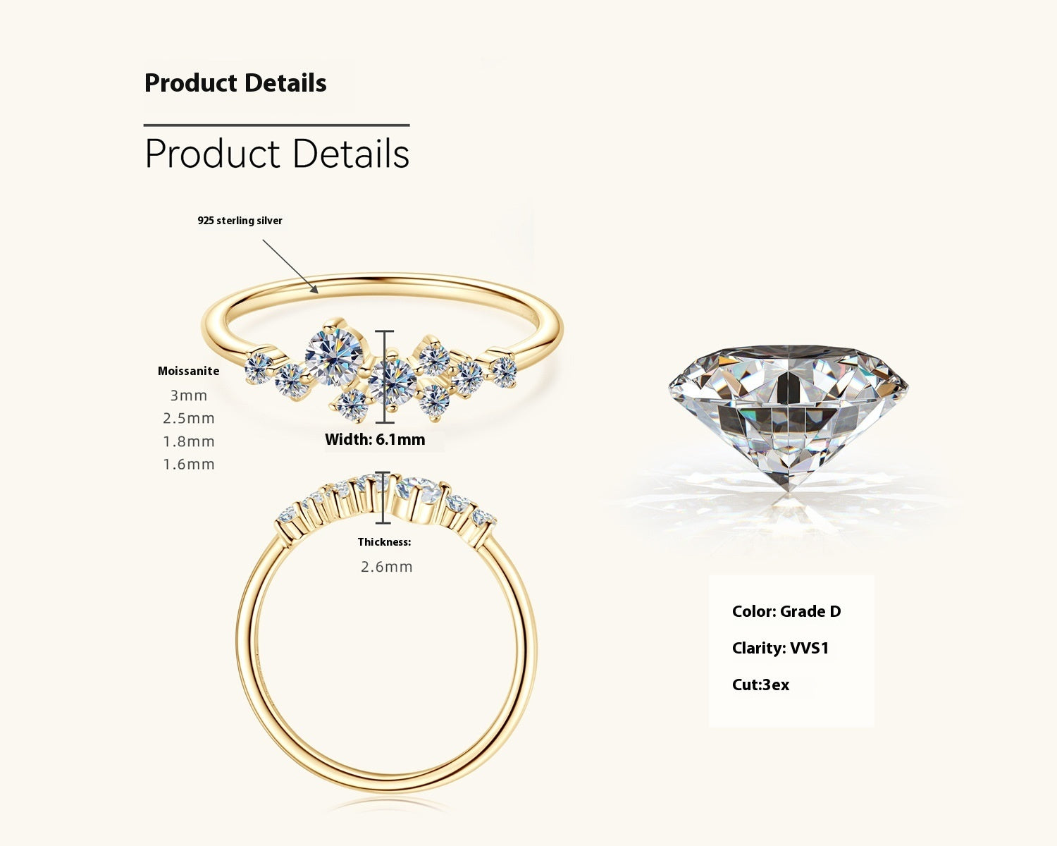 Moissanite Ring Women's Starry Sterling Silver