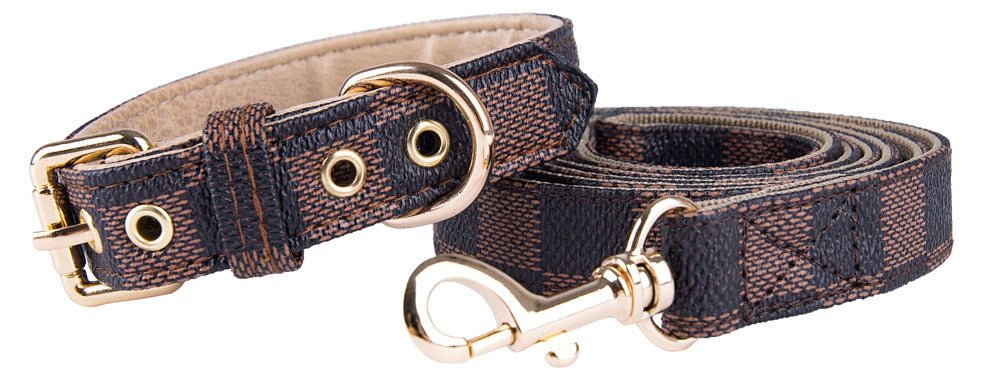 Pet Dog PU Collar Leash Set
