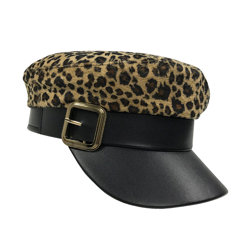 Chapeau Haut Plat Léopard Polyvalent Automne et Hiver