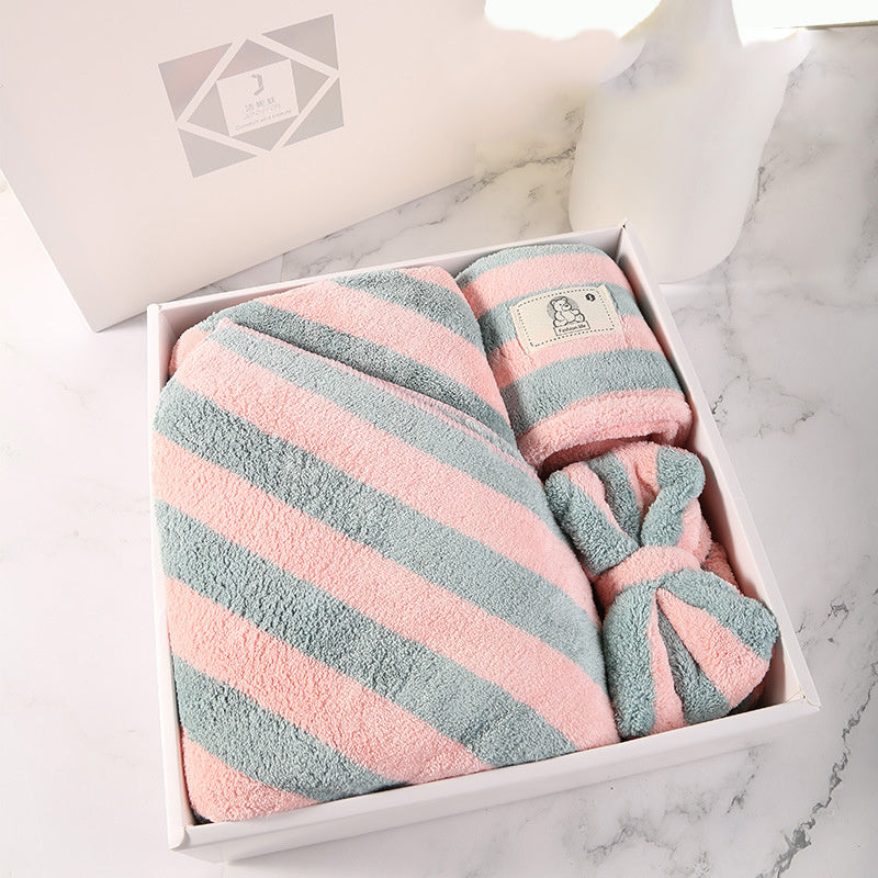 Household Simple Coral Fleece Dry Hair Towel Bath Band Set