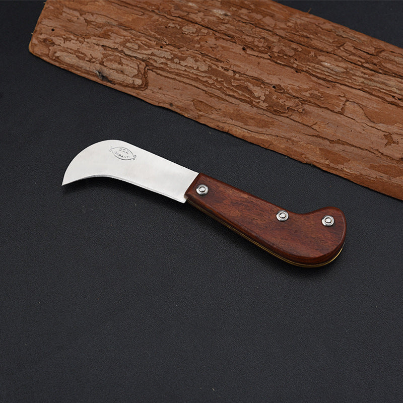 Couteau à Champignons Facile à Transporter Manche en Bois Pliant Petite Machette Multifonctionnelle