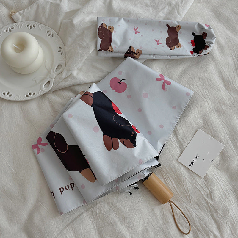 Cartoon Foldable And Portable Vinyl Rain Or Shine Dual-use Umbrella
