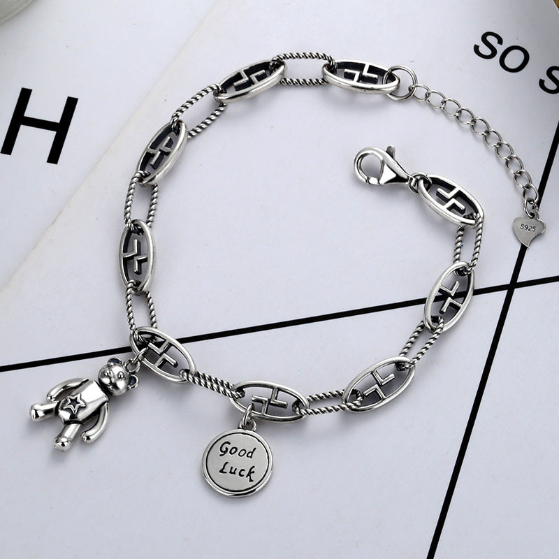 Fashion Cartoon LUCK Bear Thai Silver Bracelet Necklace