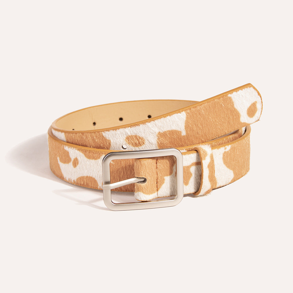 Black And White Cows Pattern Horsehair Lady Wig Fashion PU Belt