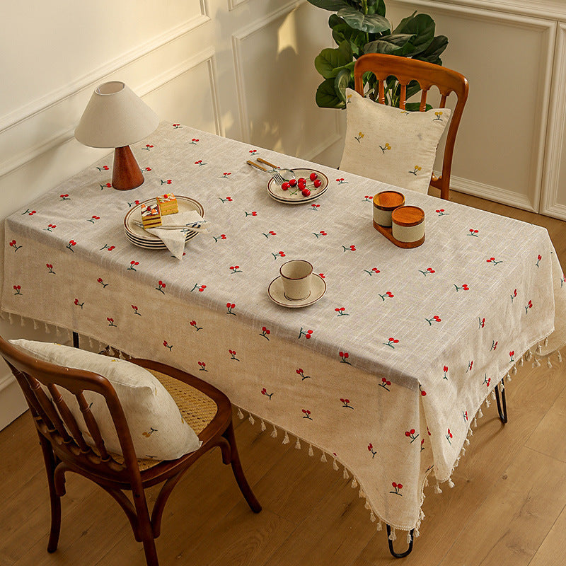 Japanese Linen Tablecloth Tassel Embroidery