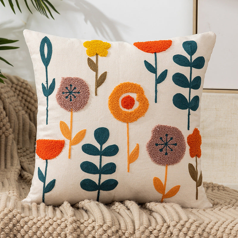 Pastoral Style Home Sofa Cushion Flower Embroidery Pillow Cover