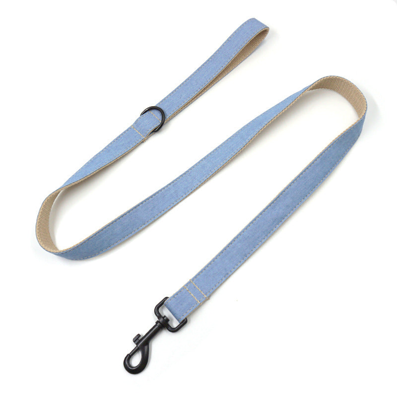 Buckle Lettering Deep Denim Pet Collar Dog Leash Dog Bow Set