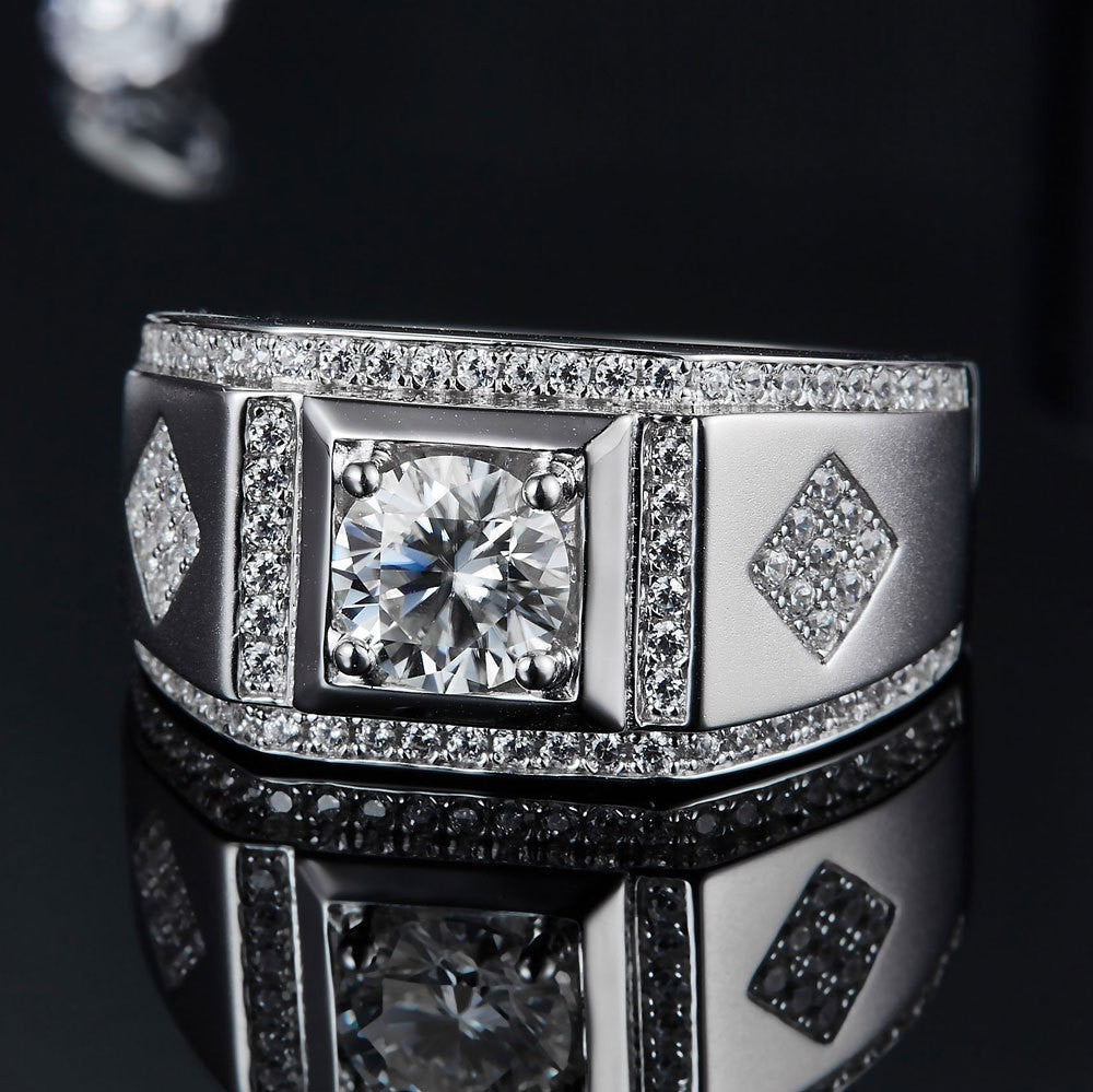 One Carat Row Diamond Moissanite 925 Silver Men's Wedding Ring