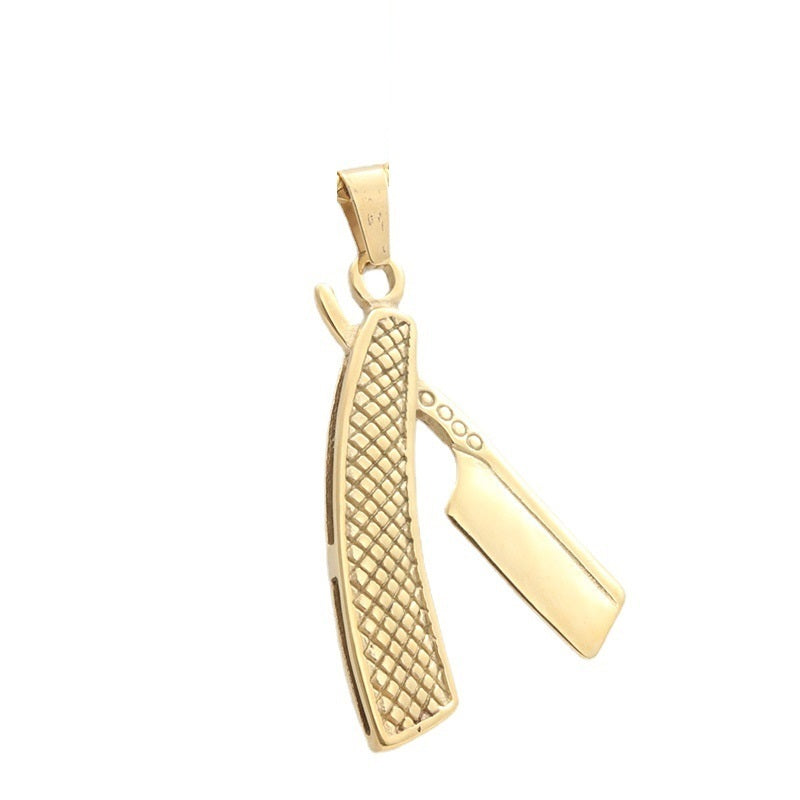Pendentif Rasoir Acier Titane Personnalité Punk Vintage Collier