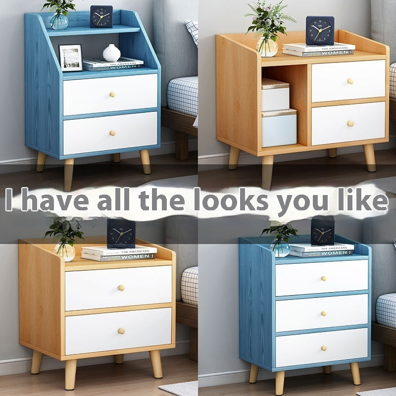 Simple Modern Bedroom Multifunctional Wooden Shelf Bedside Table