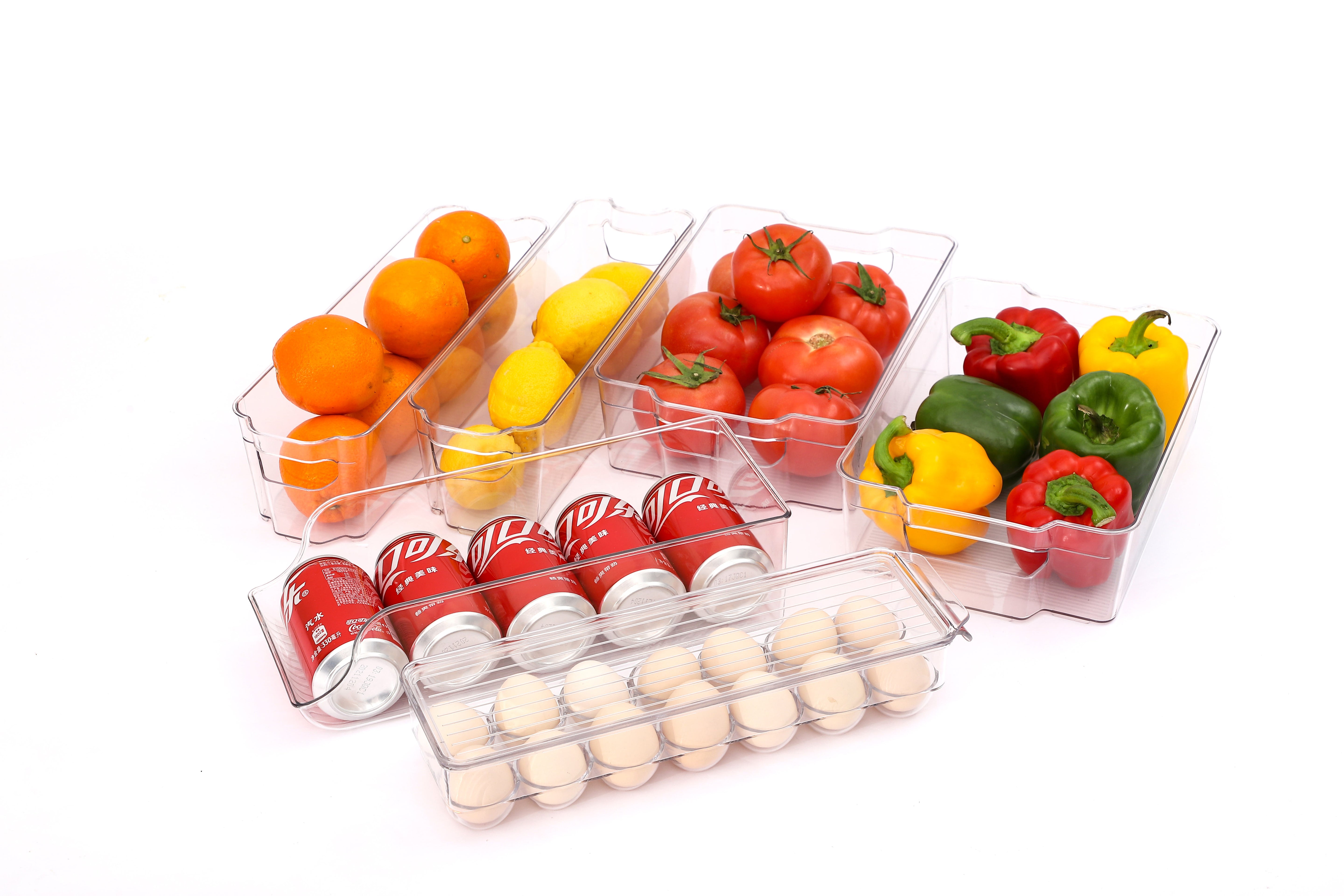 6pcs Refrigerator Organizer Refrigerator Storage Set Plastic Transparent Refrigerator Storage Box Refrigerator Drawer Food Vegetable Beverage Egg Storage