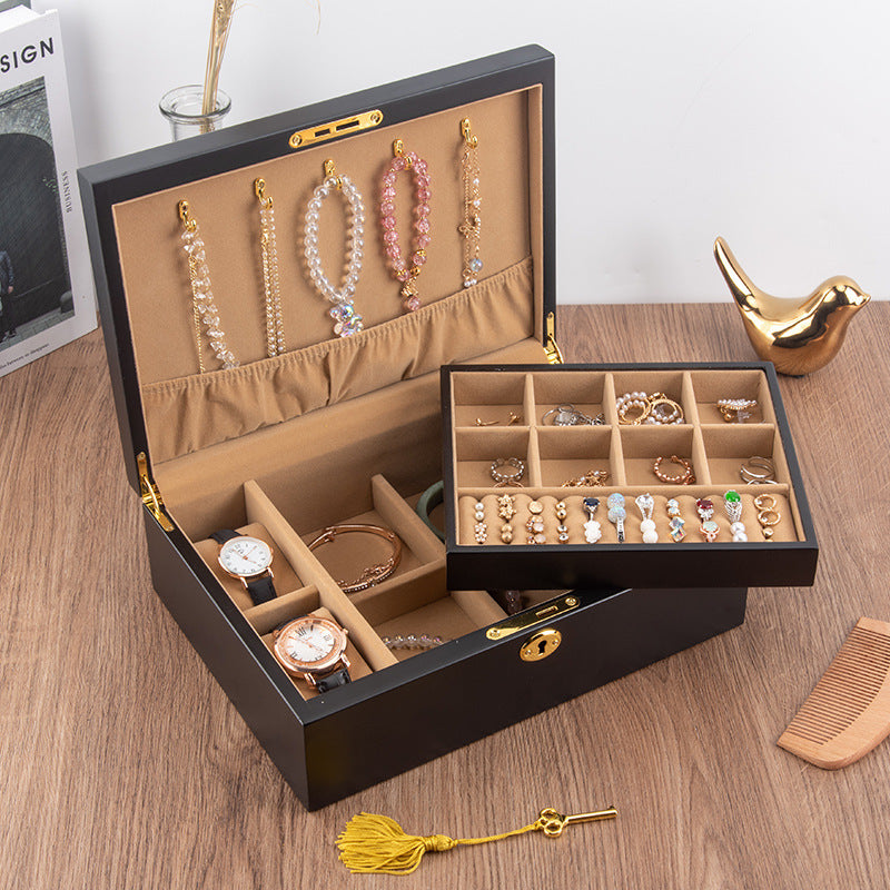 With Lock Jewelry Necklace Wooden Drawer Light Luxury Storage Box